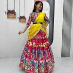 LEHENGAS  KALAMKARI TRADITIONAL PRINTED RED LEHENGAS