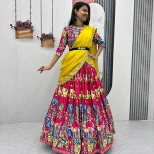 LEHENGAS  KALAMKARI TRADITIONAL PRINTED RED LEHENGAS
