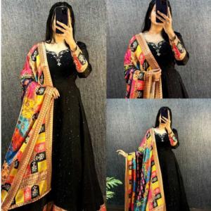 Gowns Printed Embroidery Gowns Georgette Gown Party wear